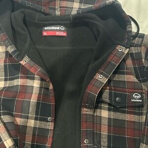 Wolverine Red and Black Plaid Hooded Shirt Jacket